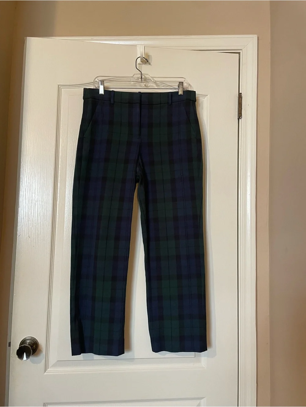 J.Crew Kallie Pant Sz 8 Tartan Plaid Navy Green Cropped Stretch Trouser Preppy